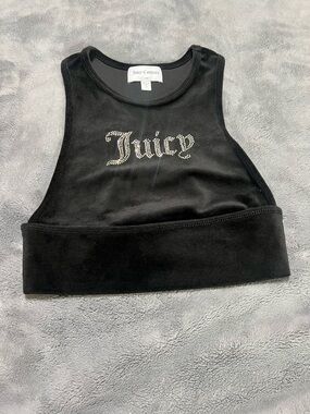 Juicy Couture Black Velour Racerback Crop Top Size S Y2K Bedazzled Tank
